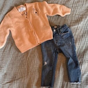 Bundle Winnie the Pooh Cardigan and Blue Stretchy Jeans Set